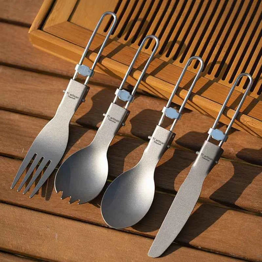 Tiartisan Titanium Foldable Cutlery Set - Portable Fork Spoon Knife for Outdoor Camping Hiking