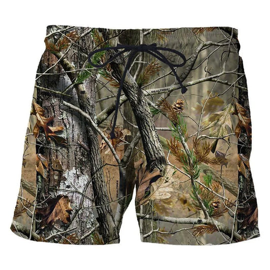 Men's 3D Camo Leaf Print Beach Shorts – Oversized Casual Board Shorts