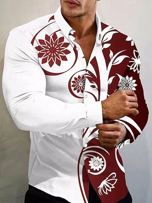 2023  New Arrival Fashion Shirts For Men Casual flowers Print  Long Sleeve Button Top Men's Clothing Oversized