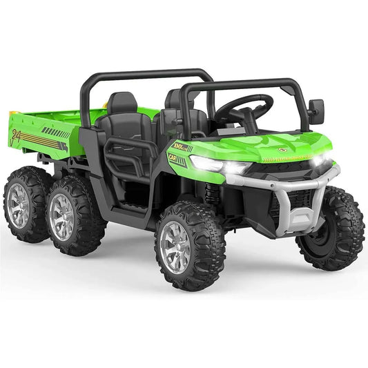 24V 2 Seater 6 Wheel Ride On Dump Truck with Parent Remote Control, 4WD Electric Car for Kids UTV Style Dump Bed & Music Horn