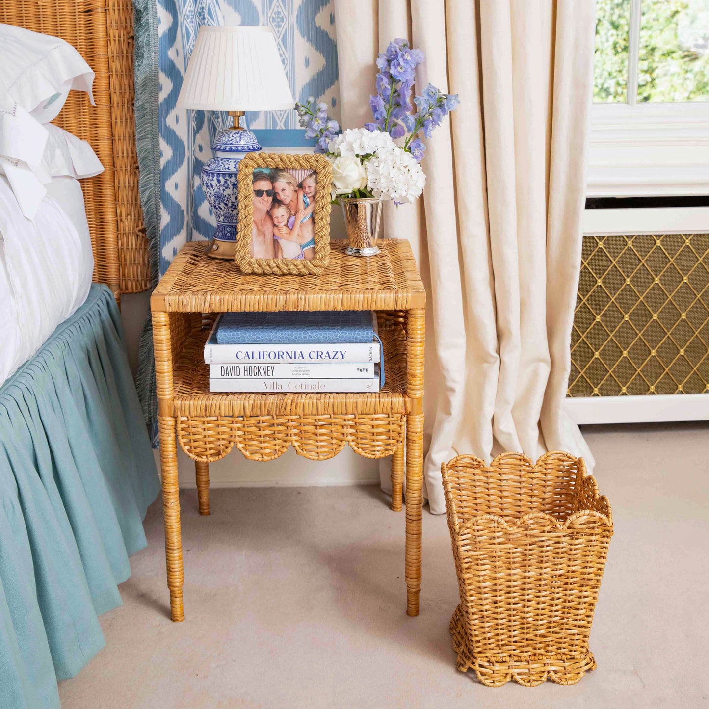 Scalloped Rattan Waste Paper Bin