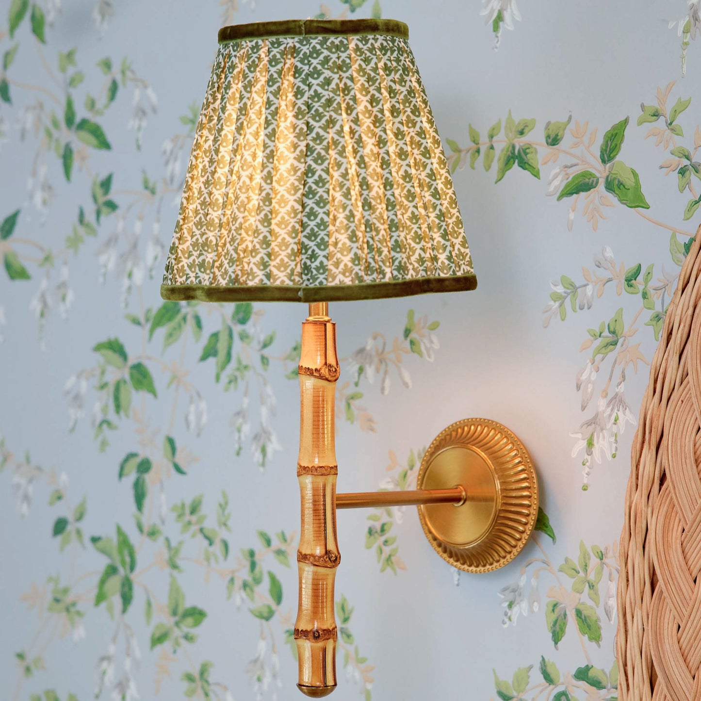 Bamboo Rechargeable Wall Light with Olive Lotus Shade (18cm)