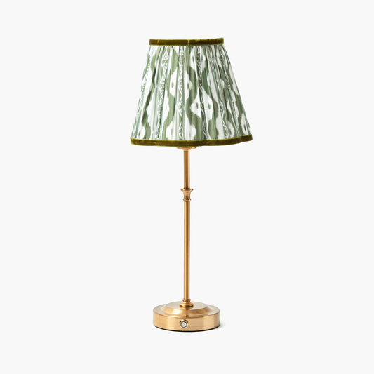Edie Rechargeable Lamp with Olive Green Ikat Shade (18cm)