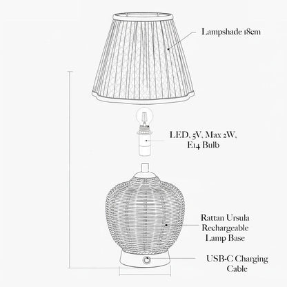 Rattan Ursula Rechargeable Lamp with Olive Lotus Shade (18cm)