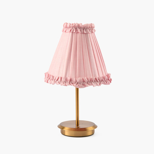 Short Rechargeable Lamp with Pale Pink Frilled Silk Shade (18cm)