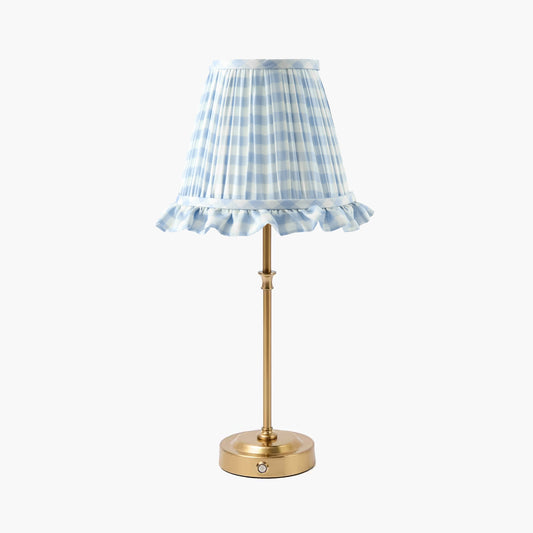 Edie Rechargeable Lamp with Blue Gingham Ruffle Shade (18cm)