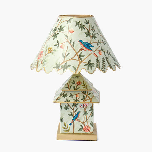 Green Chinoiserie Tole Pagoda Lamp with Shade