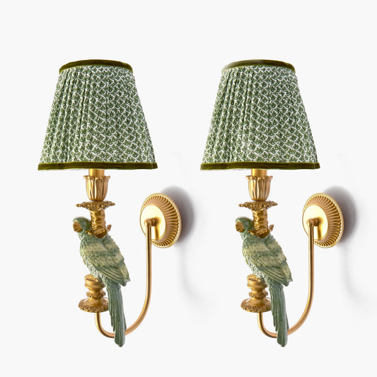 Pair of Olive Parrot Rechargeable Wall Lights with Olive Lotus Shades (18cm)