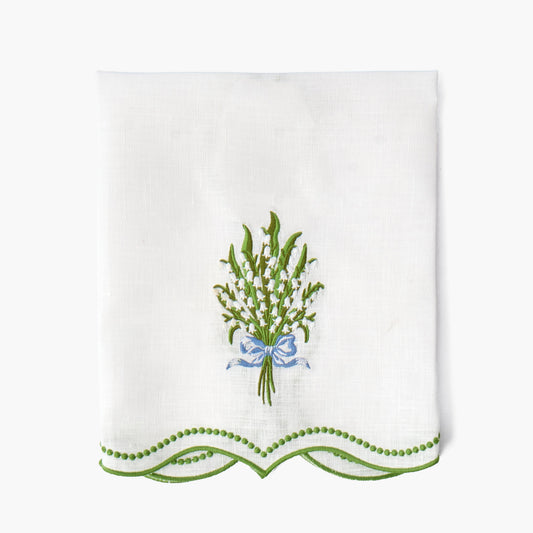 White Lily of the Valley Embroidered Linen Hand Towel