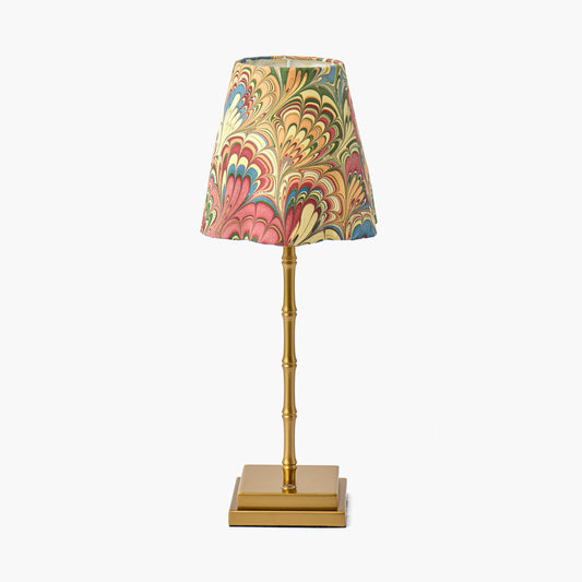 Lucille Metal Bamboo Rechargeable Lamp with Multi Marble Shade (18cm)