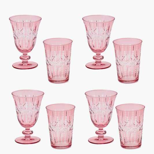 Pink Chloe Engraved Glassware (Set of 8)
