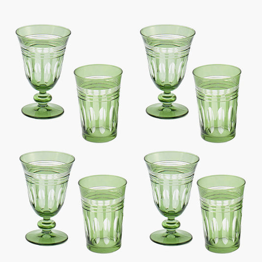 Green Sylvie Engraved Glassware (Set of 8)
