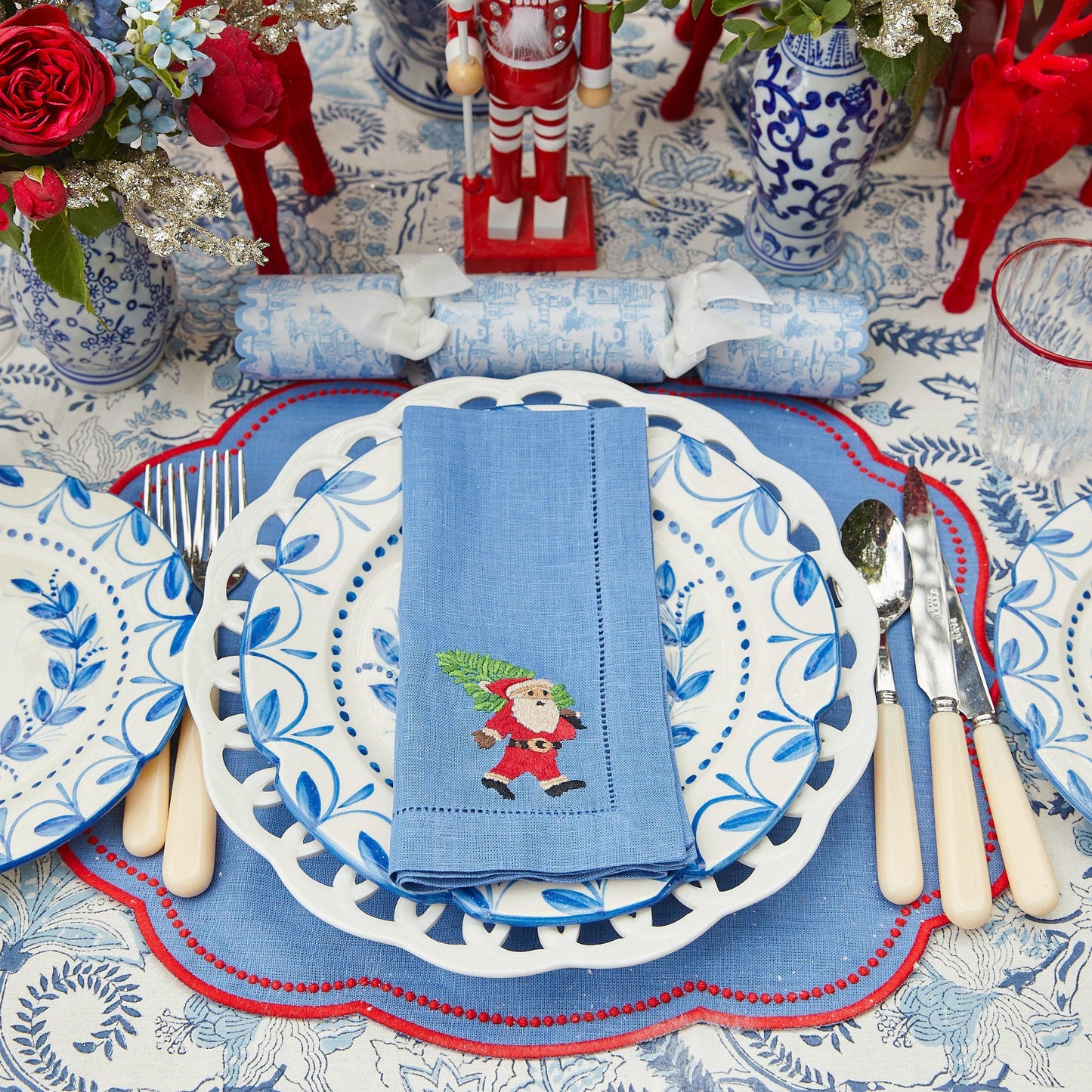 Blue & Red Eloise Placemats & Father Christmas Napkins (Set of 4)