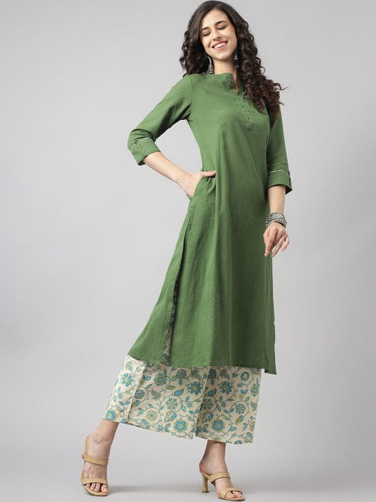Band Collar A-Line Kurta with Palazzos