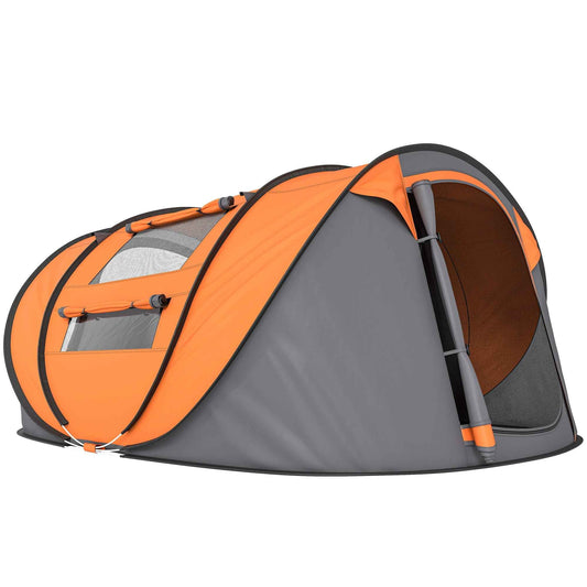 4-Person Pop-Up Camping Tent – Water-Resistant with Groundsheet, 4 Windows & Carry Bag | Orange