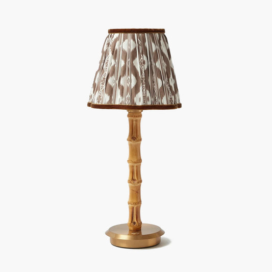 Bamboo Rechargeable Lamp with Chocolate Brown Ikat Shade (18cm)