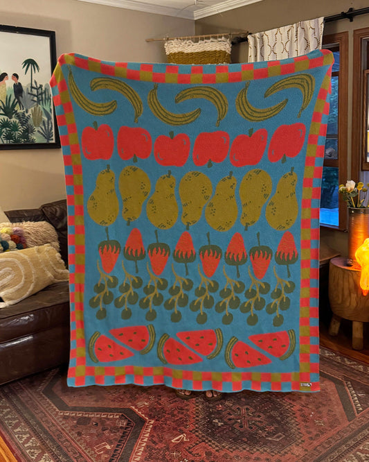 Fruit Lineup Knit Blanket - Aqua