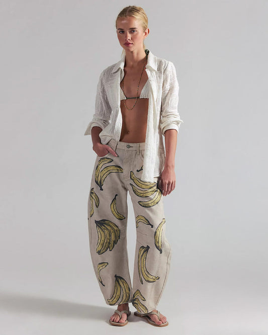 We The Free Good Luck Printed Barrel Jeans - Go Bananas