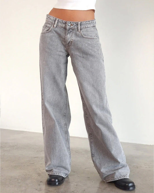 Roomy Extra Wide Low Rise Jeans - Grey Wash