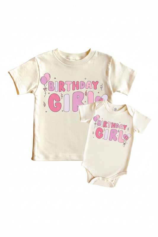 Birthday Girl Graphic Bodysuit & Kids Tee | Natural