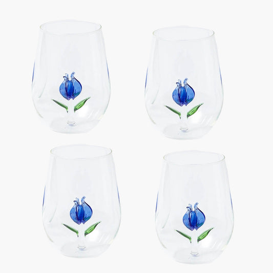 Blue Tulip Glasses (Set of 4)
