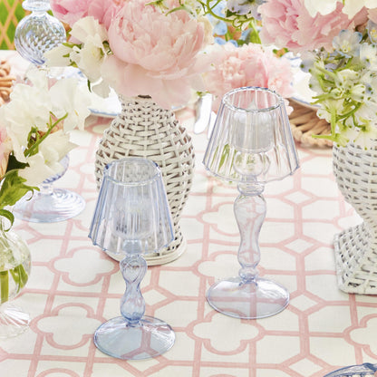 Blue Glass Lantern Tea Light Holders (Pair) - 24cm