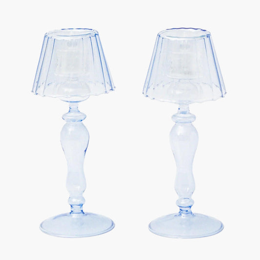 Blue Glass Lantern Tea Light Holders (Pair) - 24cm