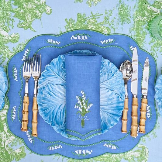 Blue Lily of the Valley Linen Placemats & Napkins (Set of 4)