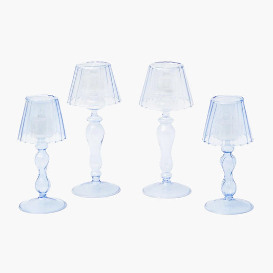 Blue Glass Lantern Tea Light Holder Set