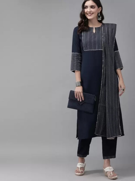Blue Viscose Rayon Blue Kurta set with Shawl