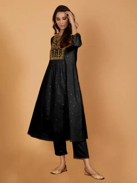 Black Viscose Rayon Kurta set