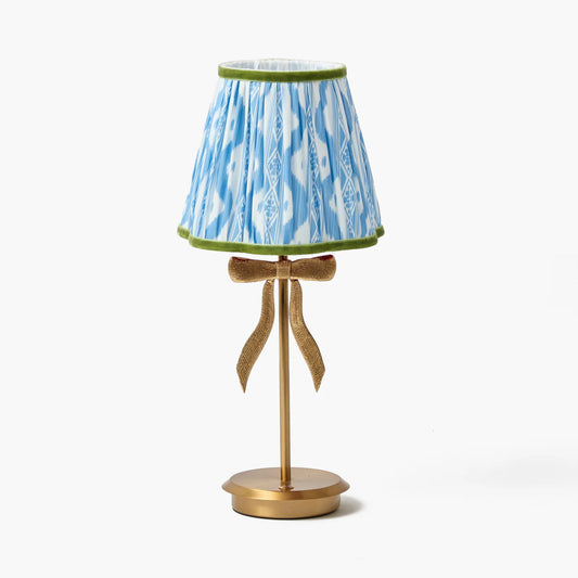 Marilyn Bow Rechargeable Lamp with Blue & Green Ikat Shade (18cm)