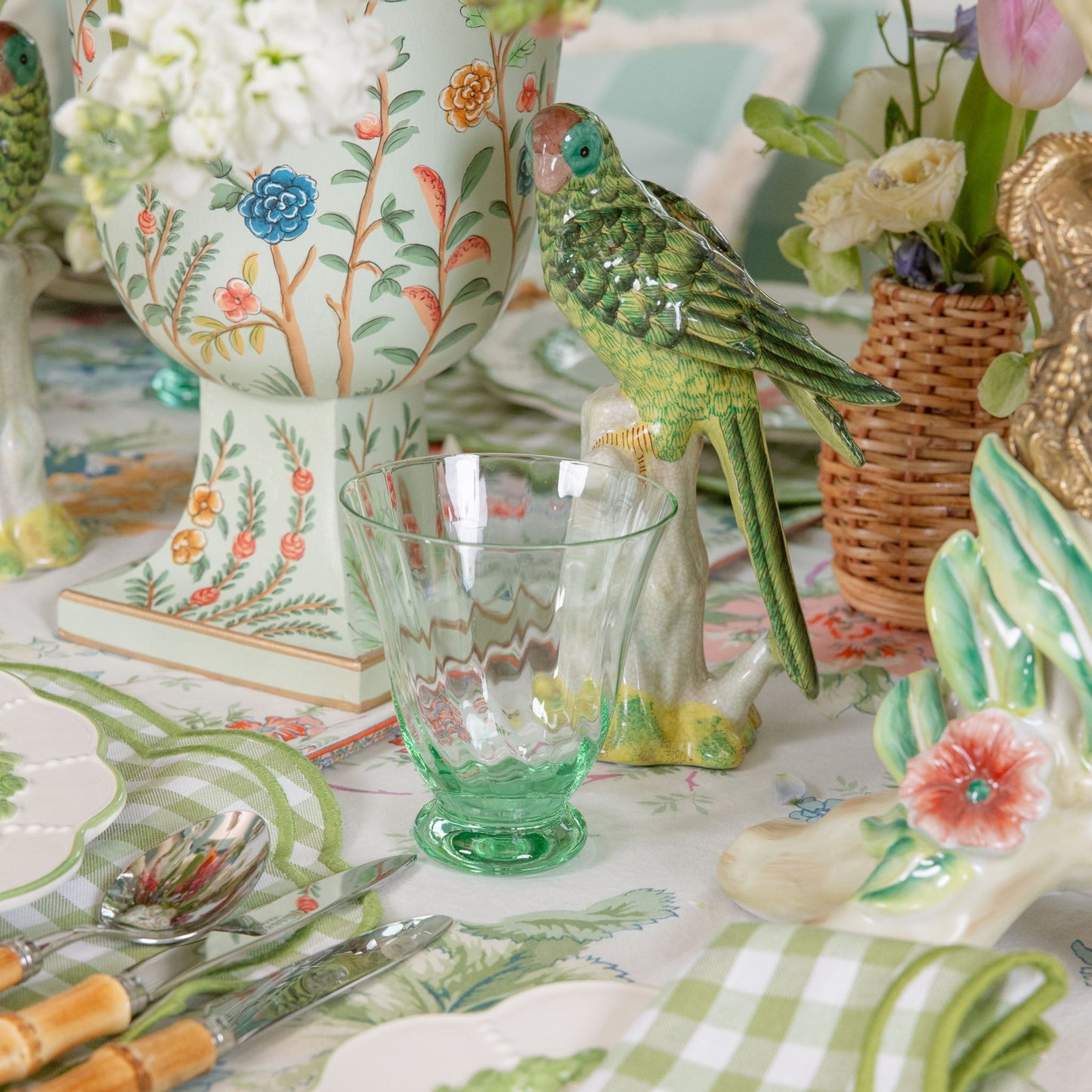 Green Tulip Water Glasses (Set of 4)
