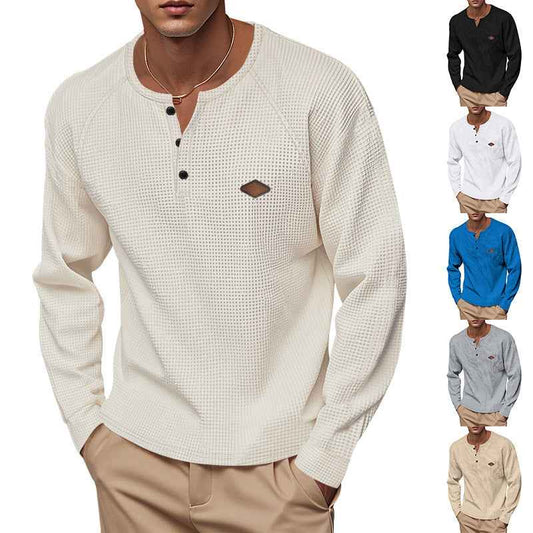 Men's Waffle Knit Raglan Pullover – Loose Fit, 6 Colors, S–XXXL