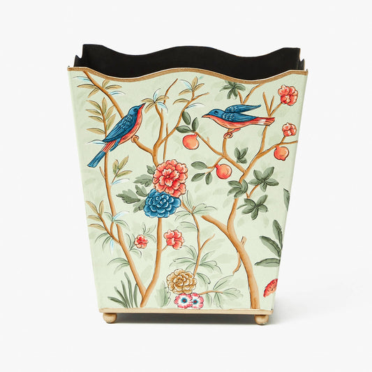 Green Chinoiserie Tole Waste Paper Bin