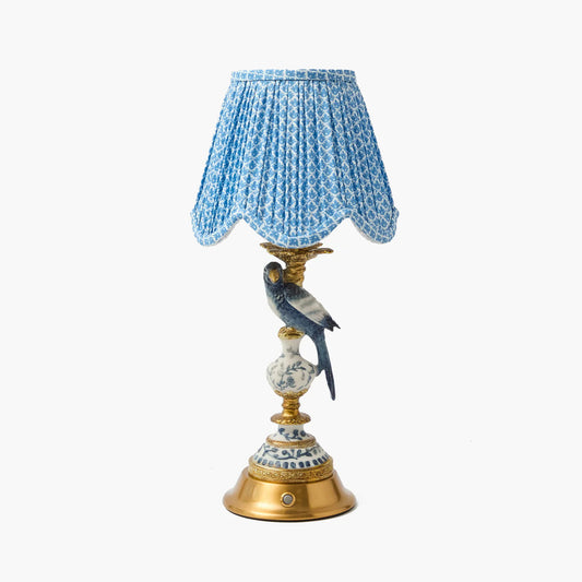 Blue Parrot Rechargeable Lamp with Blue Lotus Deep Scallopeed Shade (18cm)