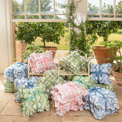 Frilled Green Ikat Seat Pad Cushion (Set of 4)