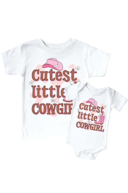 Cutest Little Cowgirl Graphic Bodysuit & Kids Tee | White