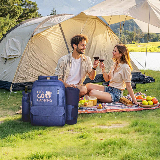 Beach & Picnic Backpack for 4 with Insulated Cooler Compartment