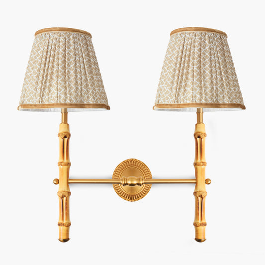 Bamboo Rechargeable Double Wall Light with Putty Lotus Shades (18cm)