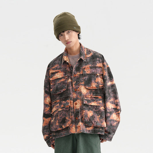 Men's Tie-Dye Camouflage Workwear Jacket – Street Style Outerwear