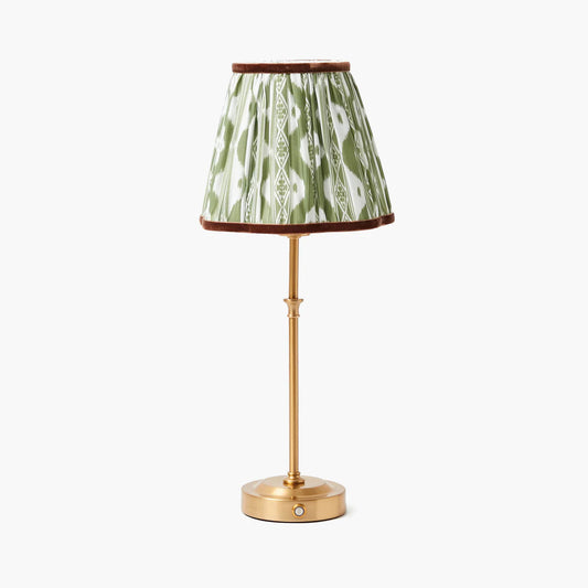 Edie Rechargeable Lamp with Olive & Chocolate Ikat Shade (18cm)