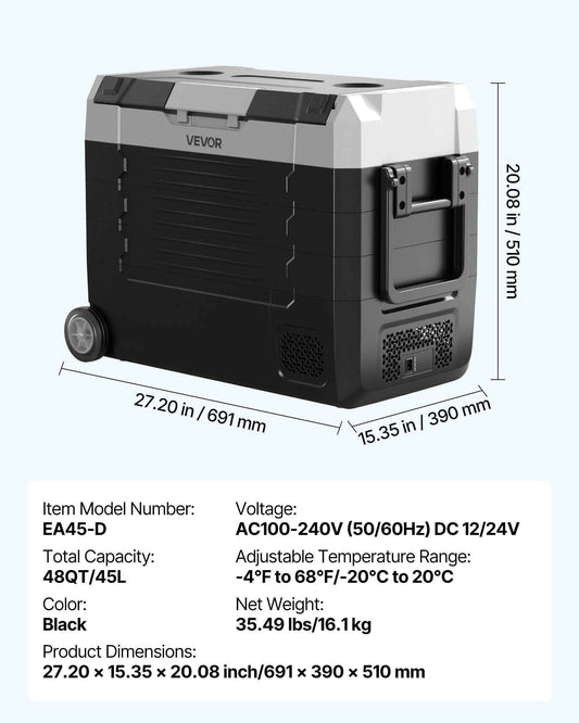 12V Portable Car Fridge Freezer 48QT | Dual Zone, Wheels & App Control