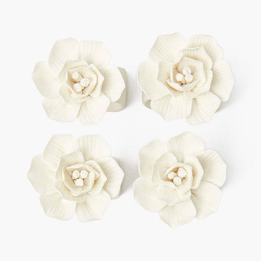 White Fiore Porcelain Napkin Rings (Set of 4)