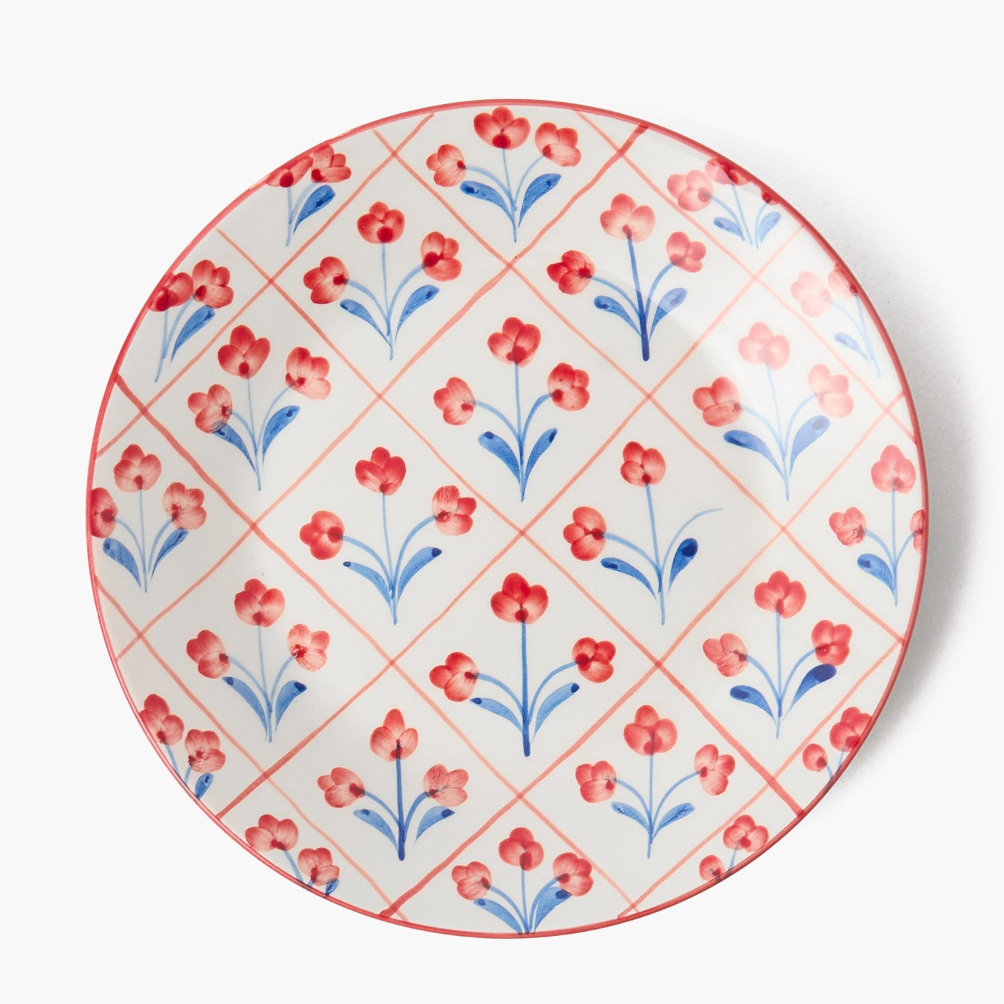 Blue & Red Floral Trellis Dinner & Starter Plates (Set of 8)