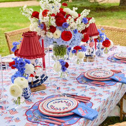 Fourth of July Rechargeable Lamp with Red Frilled Silk Shade (18cm)