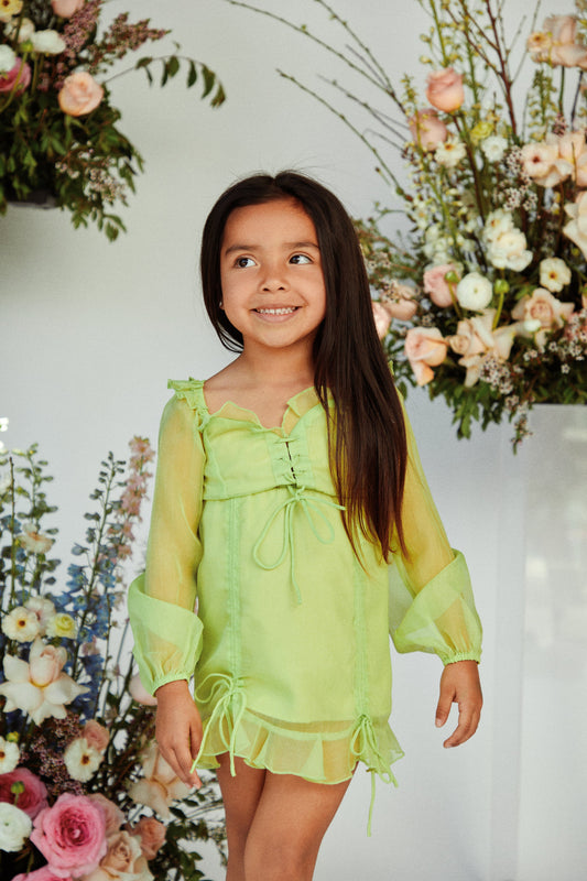 Mini Railey Long Sleeve Dress - Lime