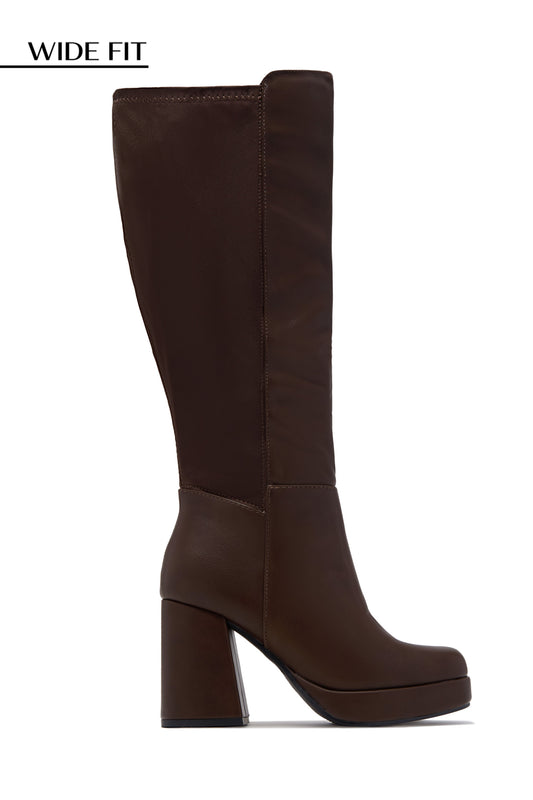 Harley Wide Fit Platform Block Heel Boots - Brown