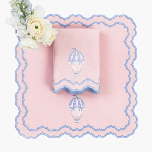 Pink & Blue Sarah Hot Air Balloon Embroidered Napkins (Set of 4)