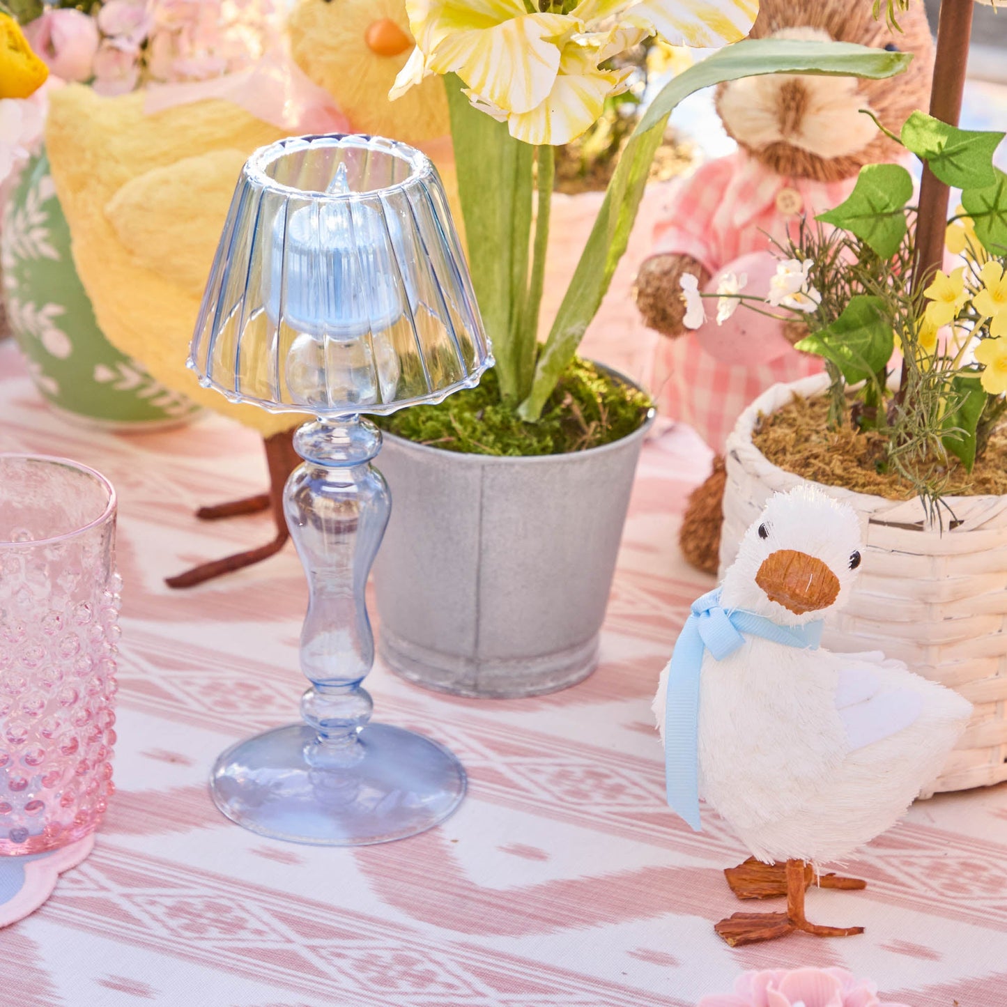 Blue Glass Lantern Tea Light Holder Set